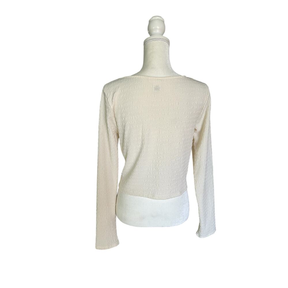 Kirious Los Angeles Cream Cropped Crinkle Long Sleeve Babydoll Peasant Top Large - Picture 6 of 12